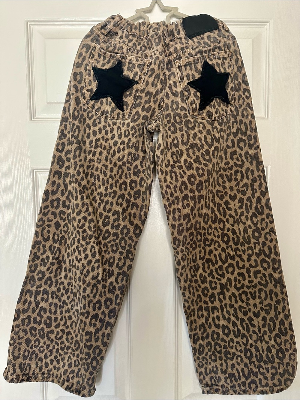 ZARA Leopard Cheetah Animal Print Wide Leg Jeans with Star Back Pockets Size 12